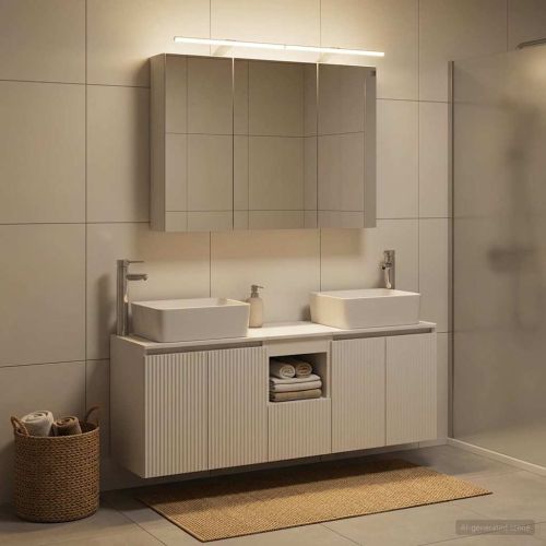 Комплект шкафове за баня 4 pcs Бяло Инженерна дървесина
