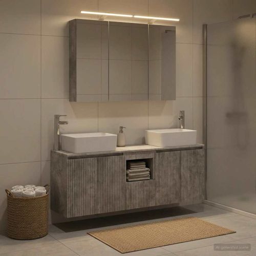 Комплект шкафове за баня 4 pcs Бетонно сиво Инженерна дървесина