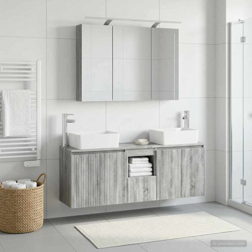 Комплект шкафове за баня 4 pcs Сив Сонома Инженерна дървесина