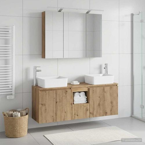 Комплект шкафове за баня 4 pcs Дъб артизан Инженерна дървесина