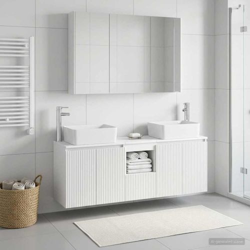Комплект шкафове за баня 4 pcs Бяло Инженерна дървесина