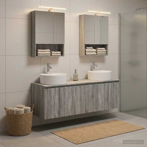 Комплект шкафове за баня 5 pcs Сив Сонома Инженерна дървесина