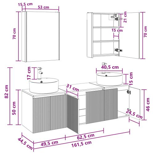 Комплект шкафове за баня 5 pcs Опушен дъб Инженерна дървесина