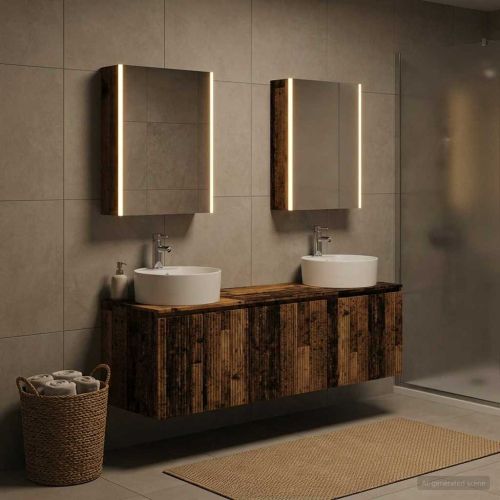 Комплект шкафове за баня 5 pcs Старо дърво Инженерна дървесина