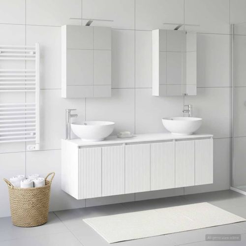 Комплект шкафове за баня 5 pcs Бяло Инженерна дървесина