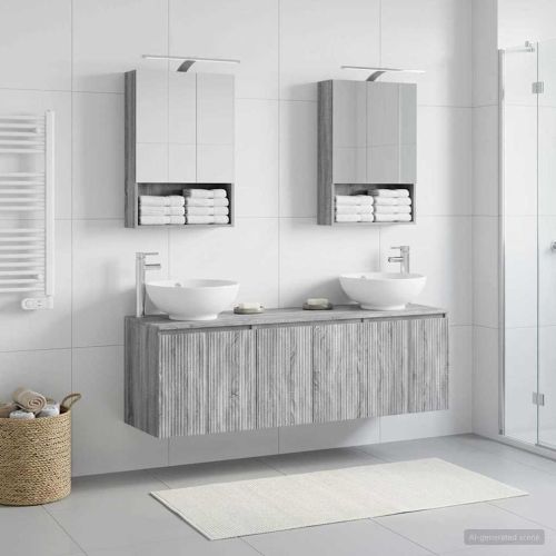 Комплект шкафове за баня 5 pcs Сив Сонома Инженерна дървесина