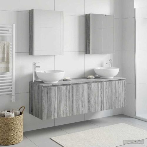 Комплект шкафове за баня 5 pcs Сив Сонома Инженерна дървесина