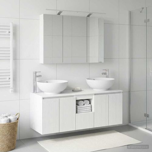 Комплект шкафове за баня 4 pcs Бяло Инженерна дървесина