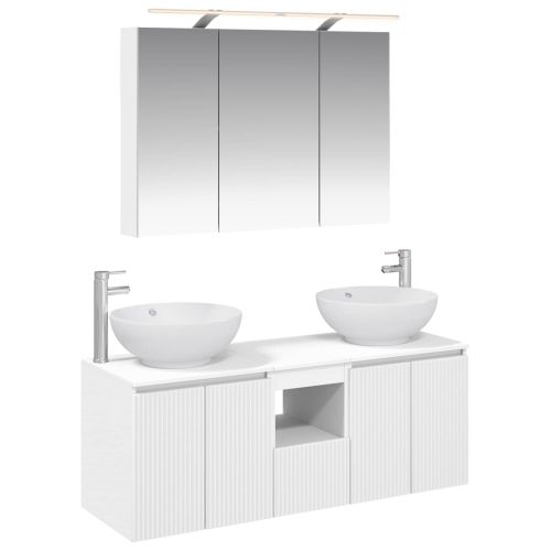 Комплект шкафове за баня 4 pcs Бяло Инженерна дървесина