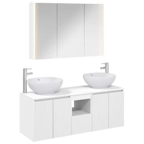 Комплект шкафове за баня 4 pcs Бяло Инженерна дървесина