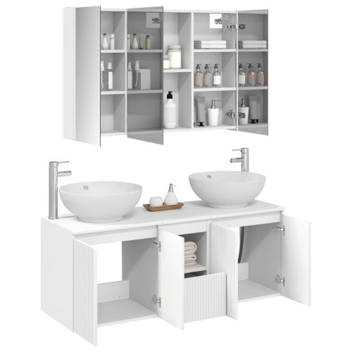 Комплект шкафове за баня 4 pcs Бяло Инженерна дървесина