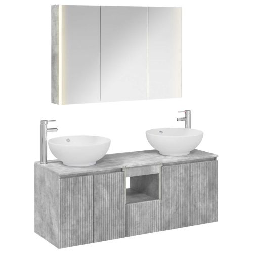 Комплект шкафове за баня 4 pcs Бетонно сиво Инженерна дървесина