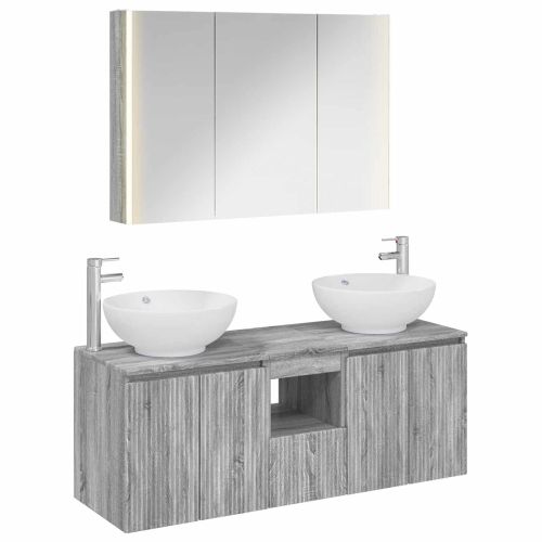 Комплект шкафове за баня 4 pcs Сив Сонома Инженерна дървесина