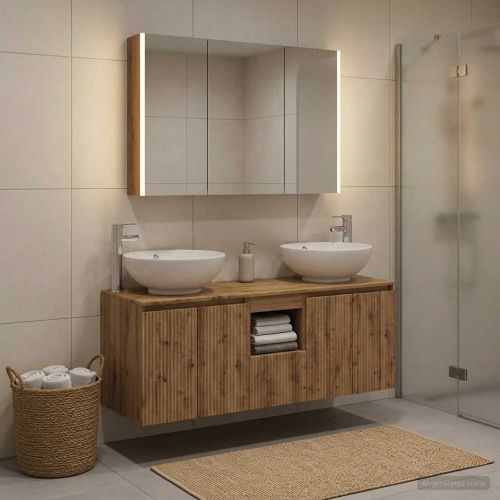 Комплект шкафове за баня 4 pcs Дъб артизан Инженерна дървесина