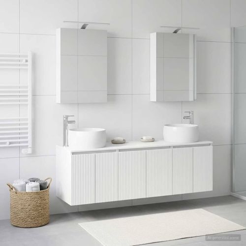 Комплект шкафове за баня 5 pcs Бяло Инженерна дървесина