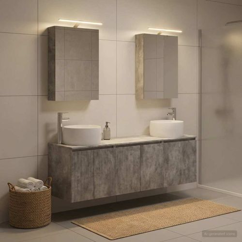 Комплект шкафове за баня 5 pcs Бетонно сиво Инженерна дървесина
