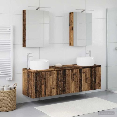 Комплект шкафове за баня 5 pcs Старо дърво Инженерна дървесина