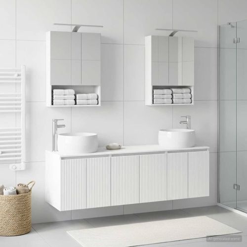 Комплект шкафове за баня 5 pcs Бяло Инженерна дървесина