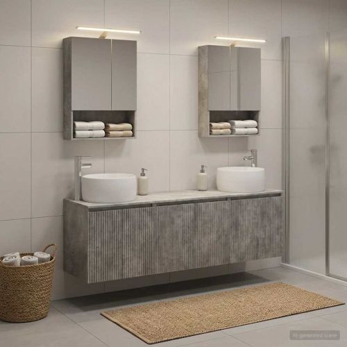 Комплект шкафове за баня 5 pcs Бетонно сиво Инженерна дървесина