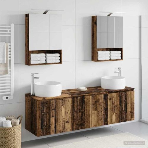 Комплект шкафове за баня 5 pcs Старо дърво Инженерна дървесина