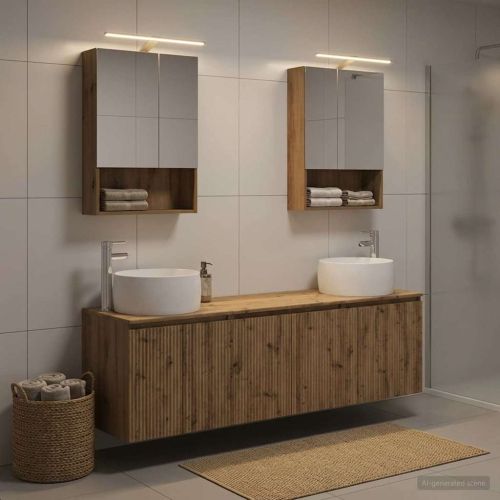 Комплект шкафове за баня 5 pcs Дъб артизан Инженерна дървесина