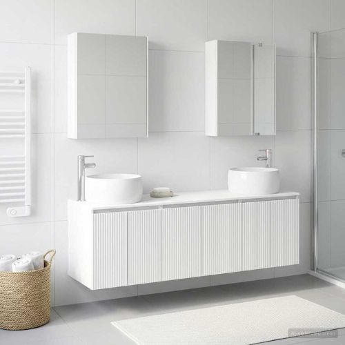 Комплект шкафове за баня 5 pcs Бяло Инженерна дървесина
