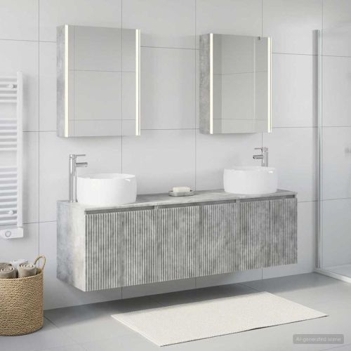 Комплект шкафове за баня 5 pcs Бетонно сиво Инженерна дървесина