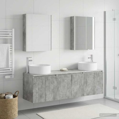 Комплект шкафове за баня 5 pcs Бетонно сиво Инженерна дървесина