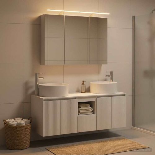 Комплект шкафове за баня 4 pcs Бяло 100 x 14,5 x 70 см