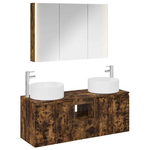 Комплект шкафове за баня 4 pcs Опушен дъб 103,5 x 15,5 x 70 см