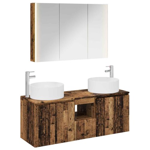 Комплект шкафове за баня 4 pcs Старо дърво 103,5 x 15,5 x 70 см