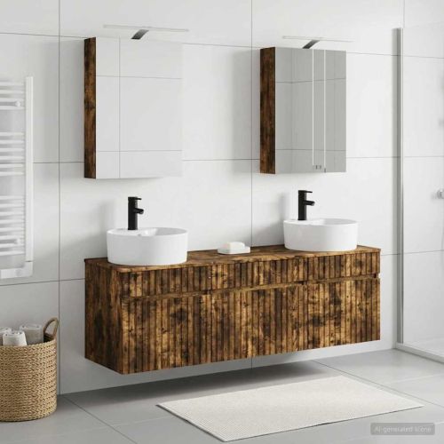 Комплект шкафове за баня 5 pcs Опушен дъб 50 x 14,5 x 70 см
