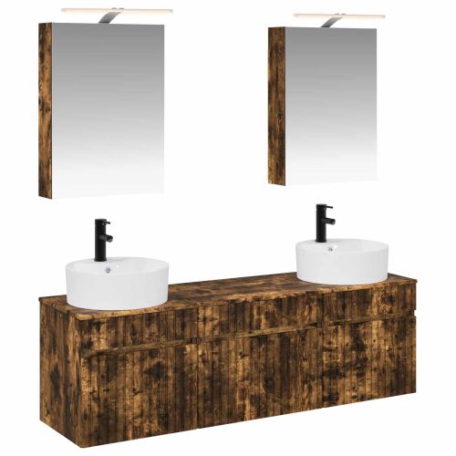 Комплект шкафове за баня 5 pcs Опушен дъб 50 x 14,5 x 70 см