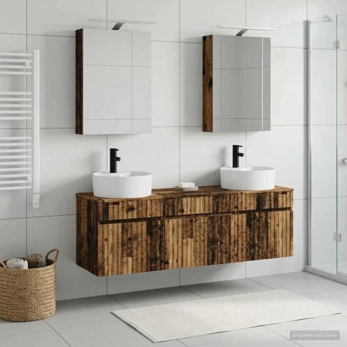 Комплект шкафове за баня 5 pcs Старо дърво 50 x 14,5 x 70 см