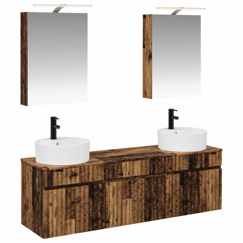 Комплект шкафове за баня 5 pcs Старо дърво 50 x 14,5 x 70 см