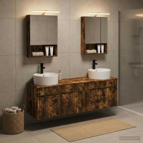 Комплект шкафове за баня 5 pcs Опушен дъб 50 x 14,5 x 70 см