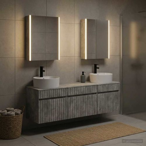 Комплект шкафове за баня 5 pcs Бетонно сиво 53 x 15,5 x 70 см