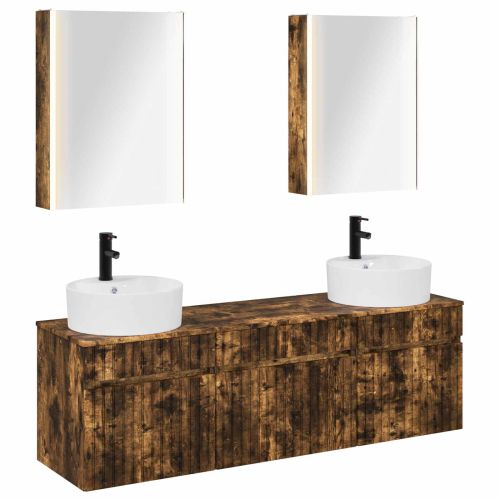 Комплект шкафове за баня 5 pcs Опушен дъб 53 x 15,5 x 70 см