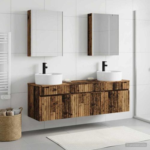 Комплект шкафове за баня 5 pcs Старо дърво 53 x 15,5 x 70 см