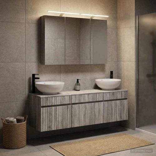 Комплект шкафове за баня 4 pcs Сив Сонома 100 x 14,5 x 70 см