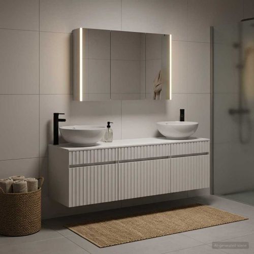 Комплект шкафове за баня 4 pcs Бяло 103,5 x 15,5 x 70 см
