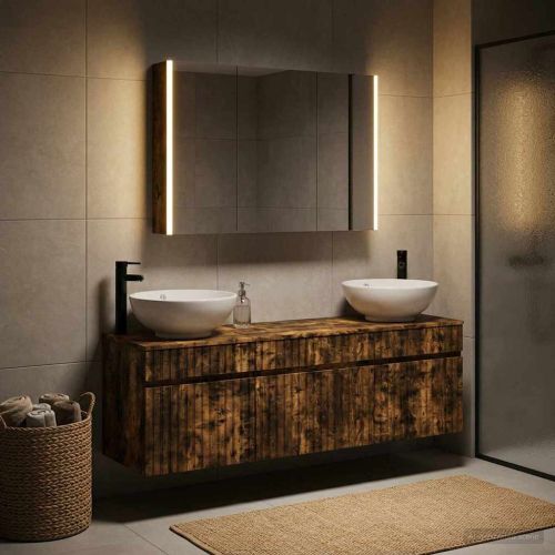 Комплект шкафове за баня 4 pcs Опушен дъб 103,5 x 15,5 x 70 см