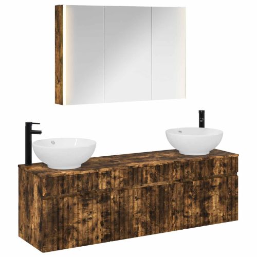 Комплект шкафове за баня 4 pcs Опушен дъб 103,5 x 15,5 x 70 см