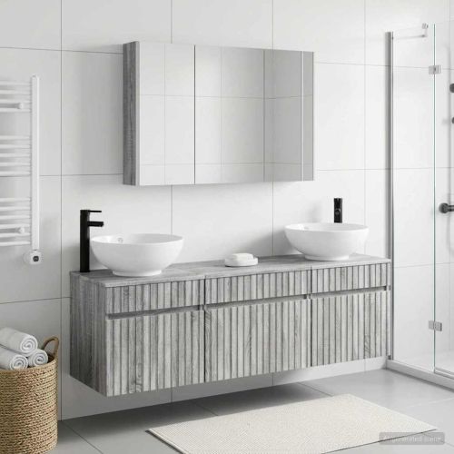 Комплект шкафове за баня 4 pcs Сив Сонома 103,5 x 15,5 x 70 см