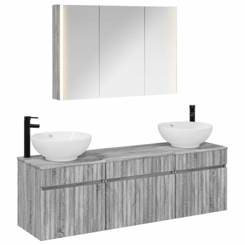 Комплект шкафове за баня 4 pcs Сив Сонома 103,5 x 15,5 x 70 см