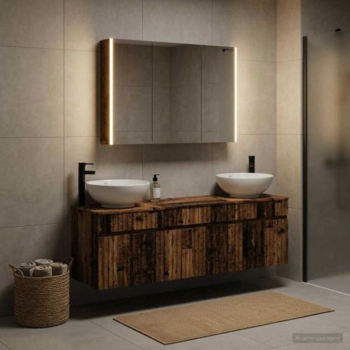 Комплект шкафове за баня 4 pcs Старо дърво 103,5 x 15,5 x 70 см