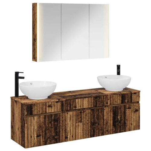 Комплект шкафове за баня 4 pcs Старо дърво 103,5 x 15,5 x 70 см