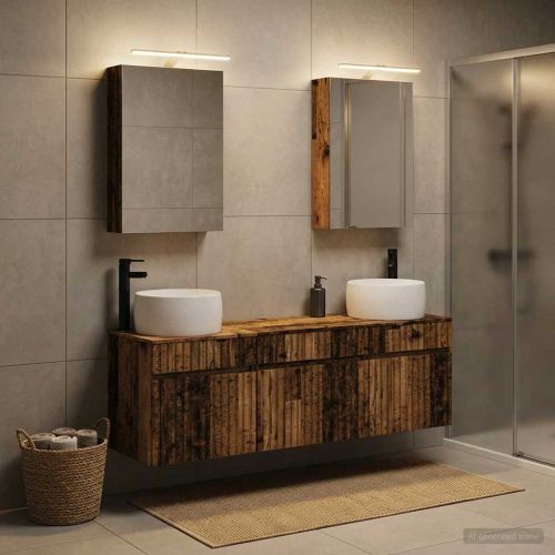 Комплект шкафове за баня 5 pcs Старо дърво 50 x 14,5 x 70 см
