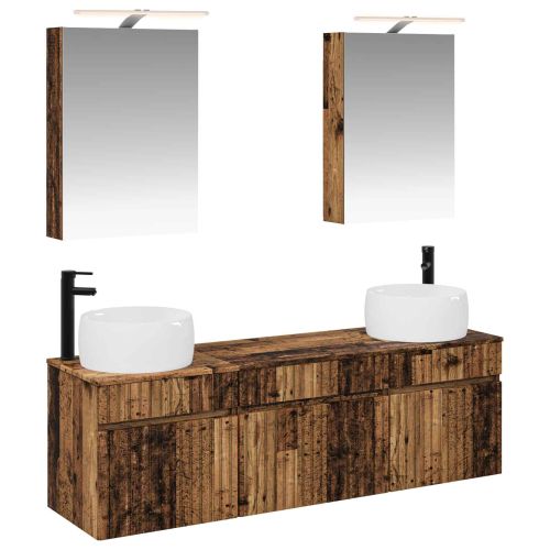 Комплект шкафове за баня 5 pcs Старо дърво 50 x 14,5 x 70 см