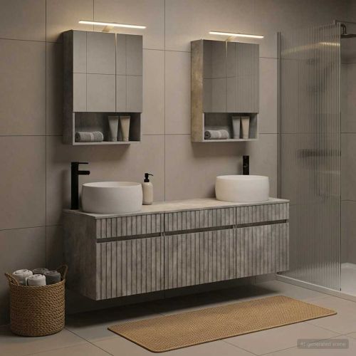 Комплект шкафове за баня 5 pcs Бетонно сиво 50 x 14,5 x 70 см